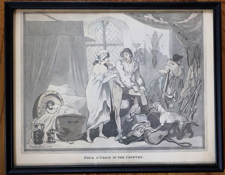Framed Print of "Four Oclock In The Country"  by Rowlandson 1788 - Frame Measures 12" by 15" 