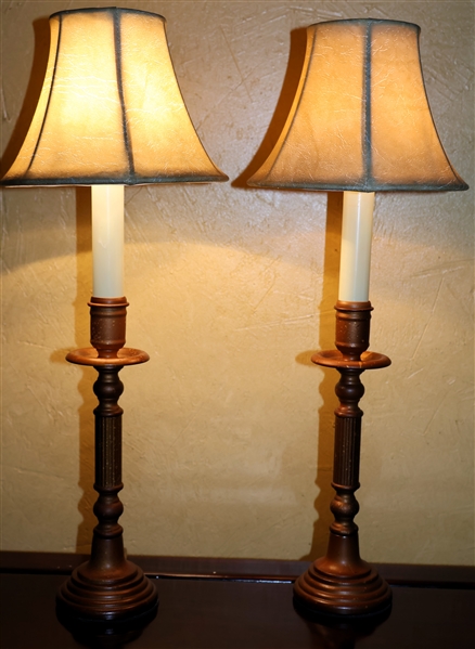 Pair of Copper Colored Candlestick Style Night Light Lamps - each Measures 16" Tall 