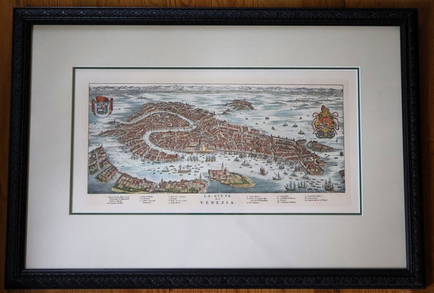 "La Citta Di Venezia" Framed and Double Matted Map - Frame Measures 19" by 27 1/2" 