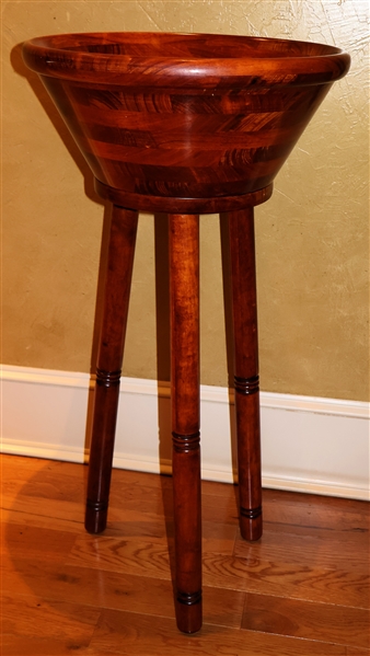 Table Side Wood Salad Bowl in Stand - Bowl Measures 8" Tall 17" across. Bowl and Stand Measure 34" tall 