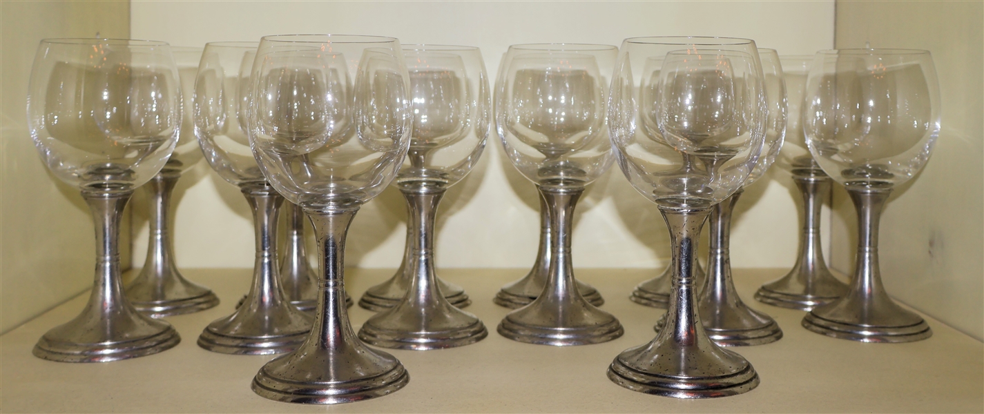 14 - Arte Italica - Wine Goblets - Glass with Pewter Bases - Each Measures 6 3/4" Tall 