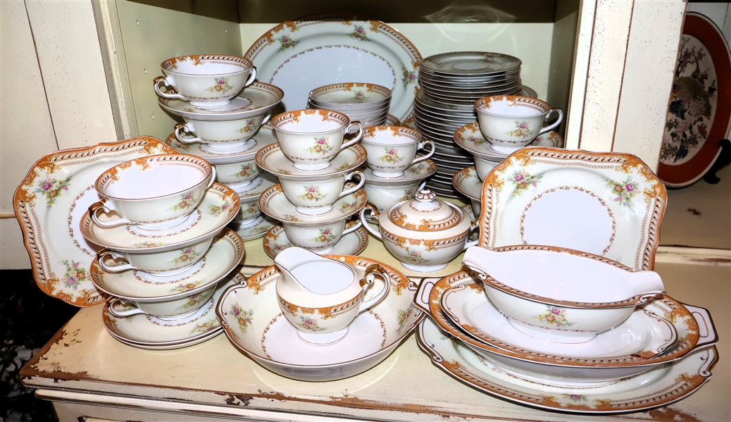 Over 70 Pieces of "Normandie" by Imperial China including Dinner Plates, Square Salad Plates, Cup & Saucer Sets, Serving Platter, Gravy Bowl, Cream & Sugar