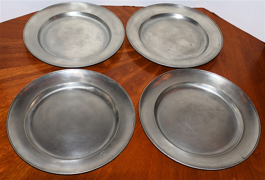 4 Italian Pewter Chargers Marked Made in Italy with Cherub Mark - Each Measures 13 1/4" Across