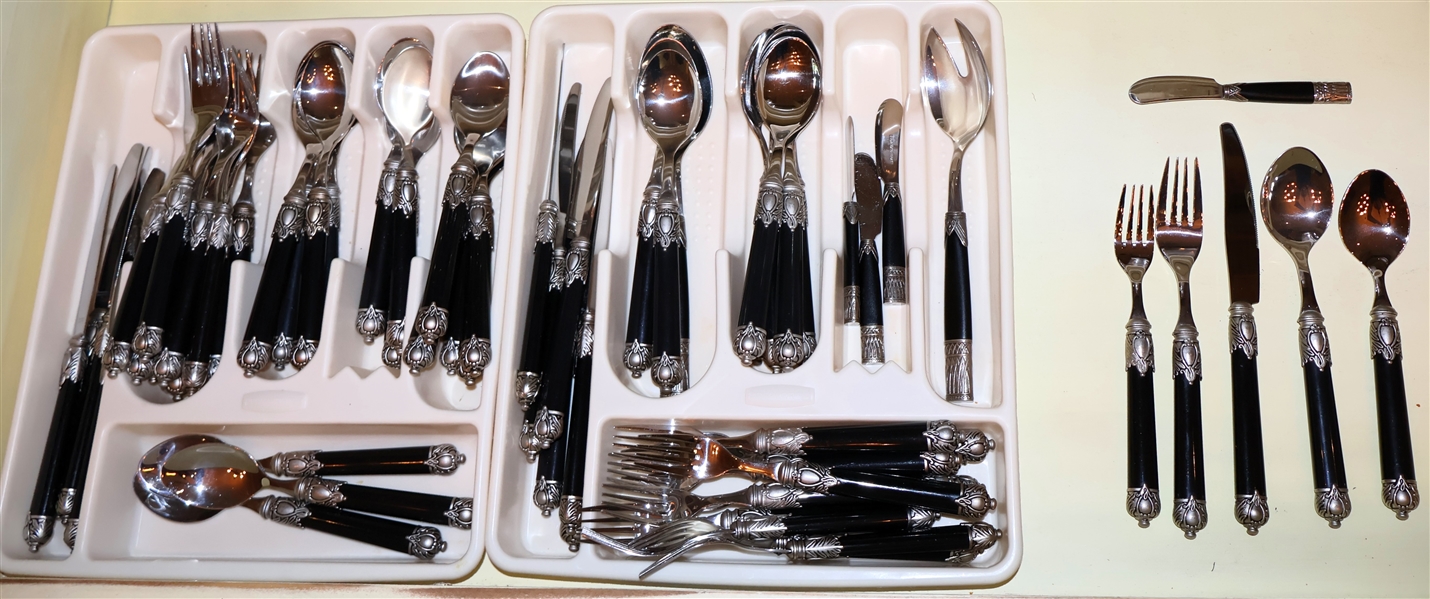 66 Pieces of Beautiful Renaissance 18/10 Stainless Steel Flatware - Salad and Dinner Fork, Dinner Knives, Tea and Table Spoons, and Serving Pieces