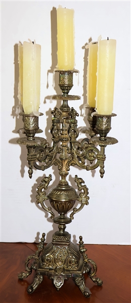 Italian Metal 5 Light Candelabra - Measures 16 1/2" Tall To Center Candle 