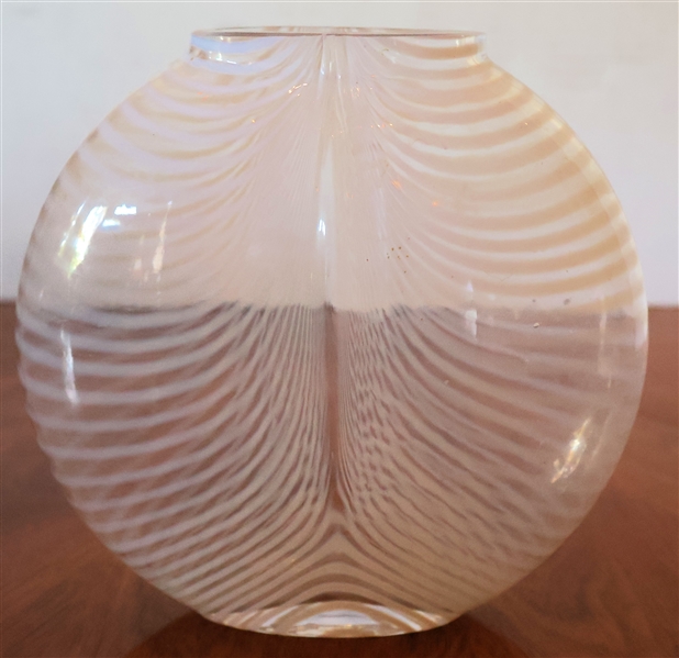 Kosta Boda White Ribbon Art Glass Vase - Measures 6" tall 6" Across