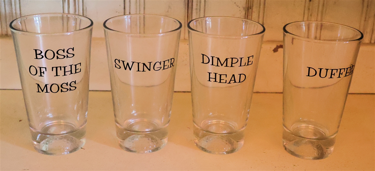 4 Golf Ball Glasses with Golf Sayings - Each Glass Measures 5 3/4" Tall 