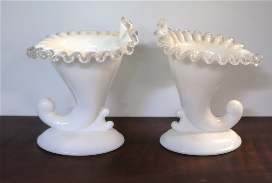 Pair of Fenton Silver Crest Cornucopia Vases - Each Measures 6 1/2" Tall