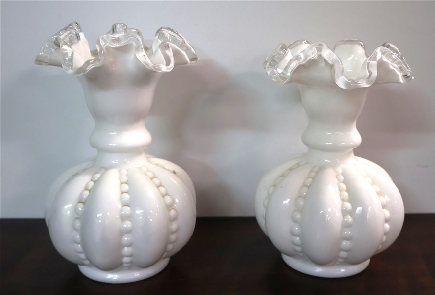 Pair of Fenton Silver Crest Vases - Each Measures 6 1/4" Tall 