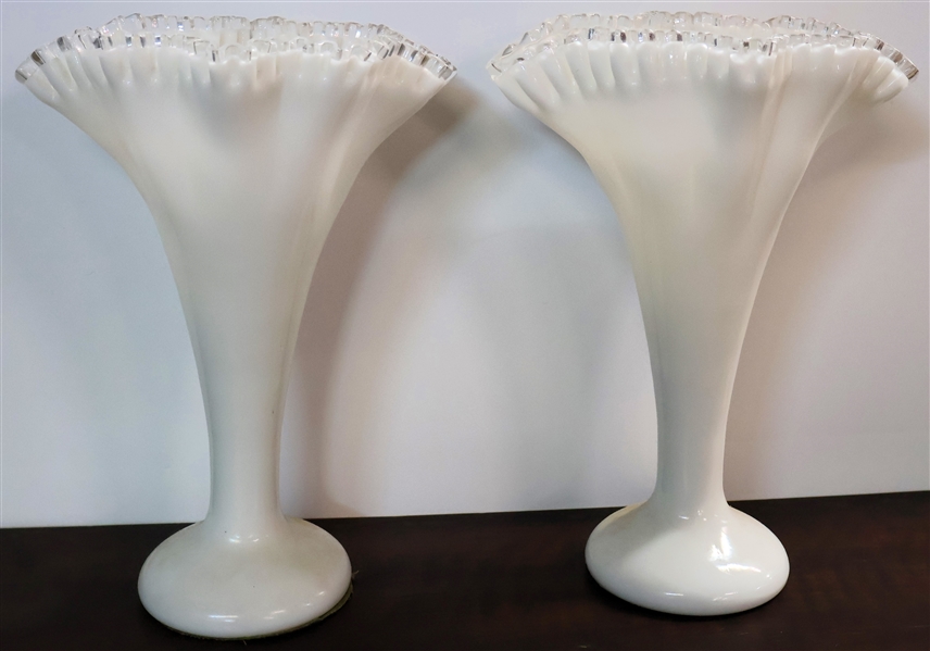 Pair of Large Fenton Silver Crest Vases - Each Measures 12 3/4" Tall 