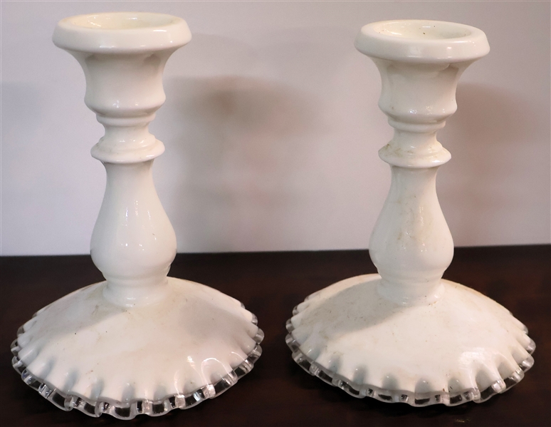 Pair of Signed Fenton Silver Crest 6" Candle Sticks