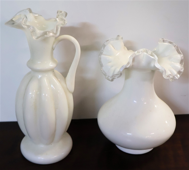 Fenton Silver Crest Vase and Fenton Silver Crest Pitcher - Measuring 9" Tall Vase Measures 7 3/4" Tall 