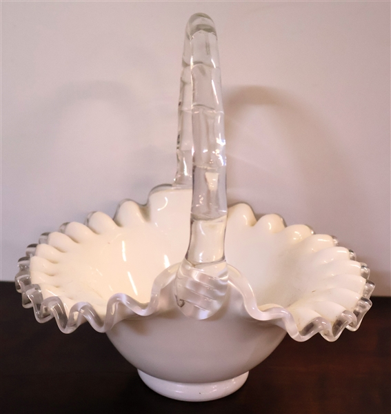 Fenton Silver Crest Basket with Clear Applied Handle - Measures 3 1/2" Tall 7" Across Not Including Handle