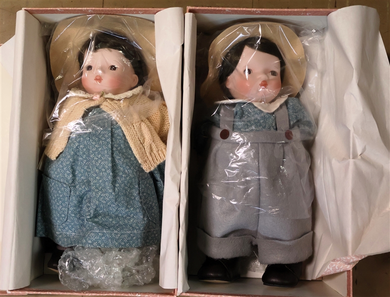 2 - Michel & Company "The Sunday Collection" Porcelain Dolls - In Original Boxes  - Boo # 4902 and Emmy #4901 - Each Doll Measures 12" Tall 