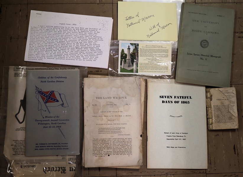 The University of North Carolina James Sprunt Historical Monograph - No. 3 "The Land We Love No. VI 1868" Missing Cover, Small Early Book Missing Cover, "Seven Fateful Days of 1865" With Maps and...