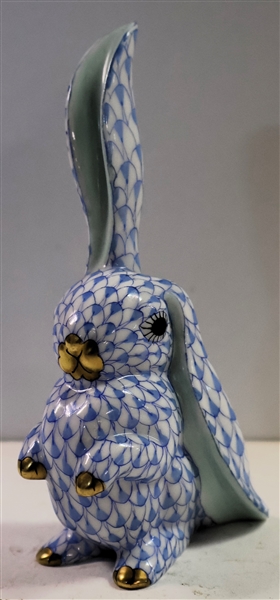 Herend Hungary - Handpainted Rabbit with Ear Up Figure - Measures 4 1/2" To Tip of Ear