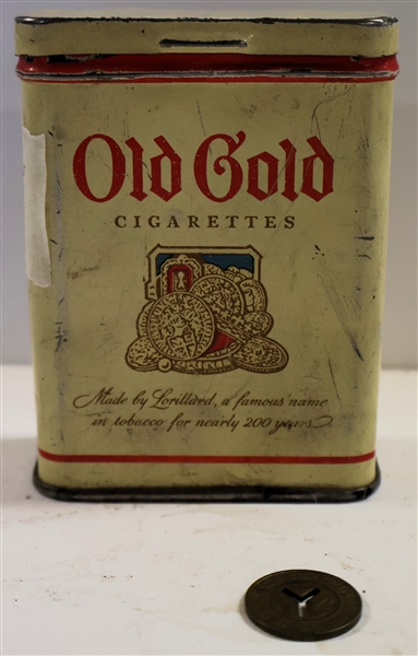 Old Gold Cigarettes Tin with New York Transit Authority Token 