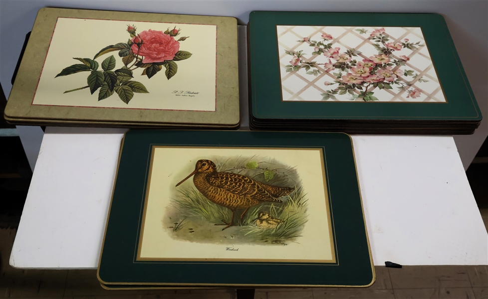 14 Cork Backed Placemats - Game Birds, Pimpernel with Dogwood Flowers, and Pimpernel with Roses 