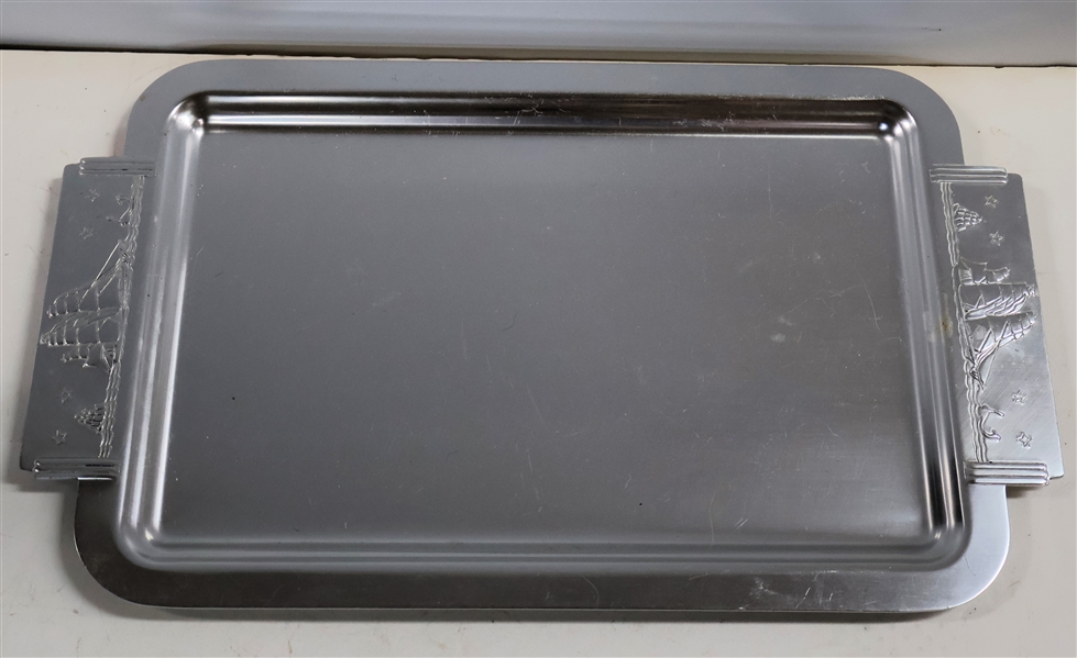 Kensington Aluminum Tray with Sailing Ships on Handles - Measures 18" By 10 1/2" 