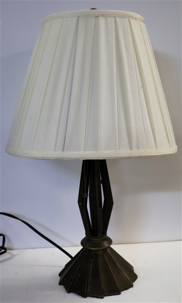 Metal Table Lamp with Antique Brass Finish Orange Detail Near Bulbs - 2 Lights  - Measures 23" Tall 