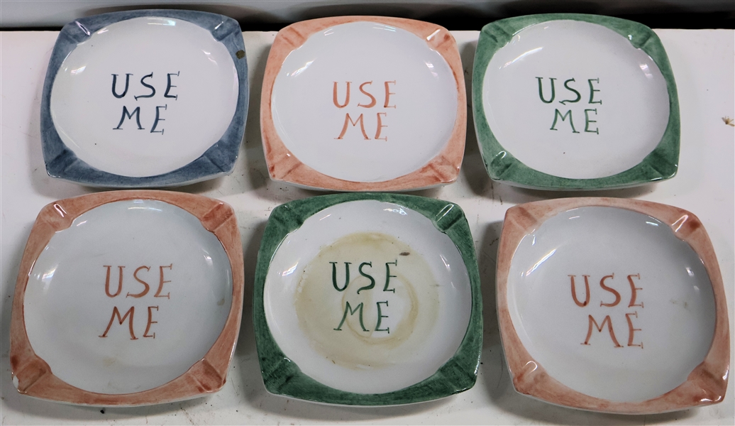 6 Made in Italy "Use Me" Ash Trays - From Lewis Furniture Company -Measures  5 3/4" by 5 3/4"