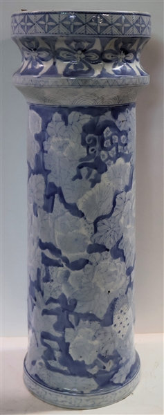 Blue and White Asian Style Ceramic Pedestal - Measures 22 1/2" Tall 8" Across