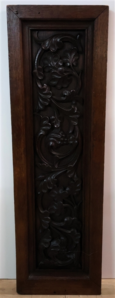 Floral Relief Carved Wood Plaque with Oak Frame - Measures 38" by 12" 