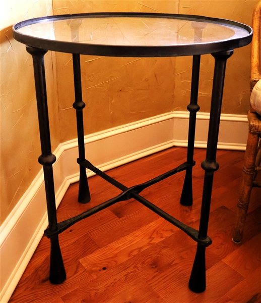 Handcrafted Trouavilles Inc. Bronze Finished Round Heavy Metal Table - Glass Top - Table Measures 25" Tall 21 1/2" Across