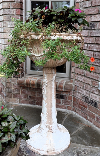 Composite / Resin Pedestal Planter with Leaves and Grapes - Measures 36" tall 24" Across