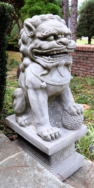 Concrete Male Foo Dog Statue -Measures 34" Tall Base 17 1/4" by 11 1/2" 