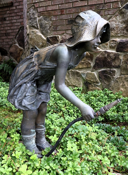 Bronze Girl Watering Statue - Signed Dana 166 of 250 - Measures 34" Tall