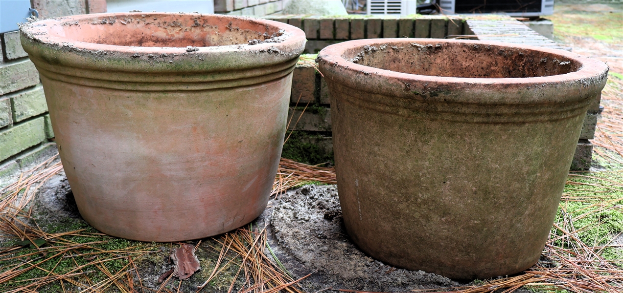 Pair of Nice Terracotta Planters with Ringed Trim on Edges - Measuring 12 1/2" Tall 17 1/2" Across