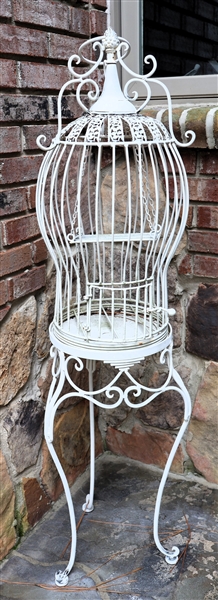 White Metal Birdcage on Stand -Cage Measures 24" tall 12" Across - Stand Measures 26" Tall 
