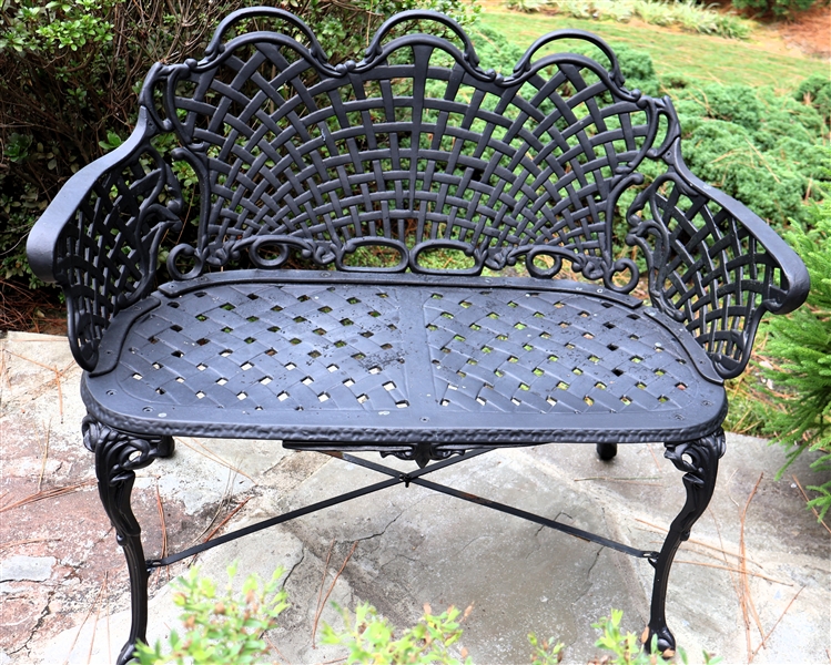 Nice Cast Aluminum Garden Bench with Lattice Weave Back - Ball and Claw Feet - Measures 33" tall 36" Across 