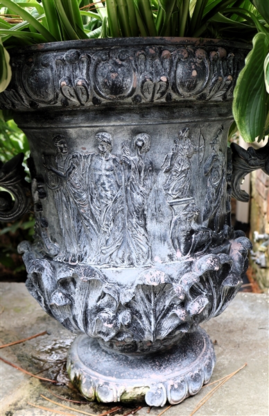 Fiberglass Resin Urns Style Planter with Roman Musician Figures  - Some Finish Chipping around Bottom - Measures 26" Tall 20" Across
