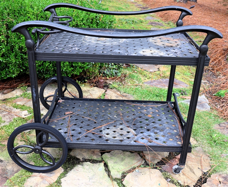 Cast Aluminum Bar Cart with Lattice Top and Bottom - Built In Bottle Storage - Measures 32" Tall 32" by 23"