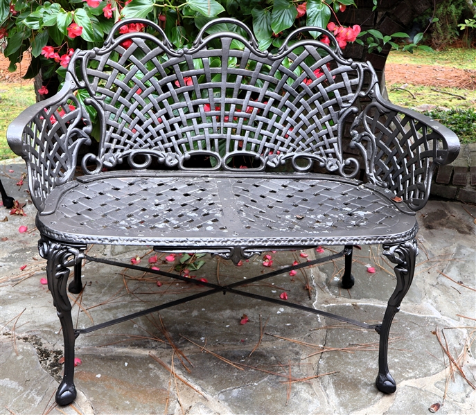 Nice Cast Aluminum Garden Bench with Lattice Weave Back - Ball and Claw Feet - Measures 33" tall 36" Across 