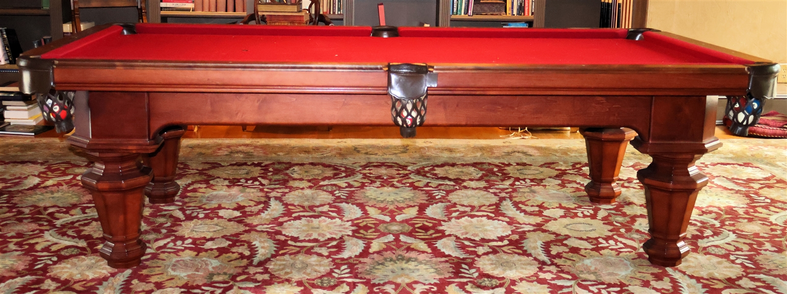 Outstanding Vitalie Slate Top Pool Table - Leather Drop Pockets - Walnut Top Frame - Wood Legs and Base  - Slate Top - Table Measures 31 1/2" Tall 87" by 49"