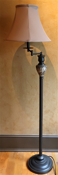 Adjustable Arm Floor Lamp with Faux Marble Décor Piece - Nice Shade - Lamp Measures 60" Tall 