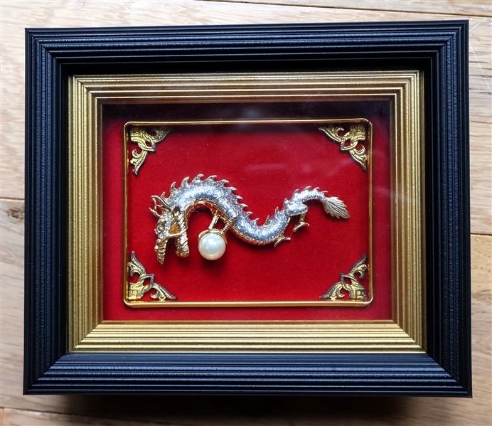 Framed Dragon with Pearl in Black Shadowbox Frame - Frame Measures 6" by 5"