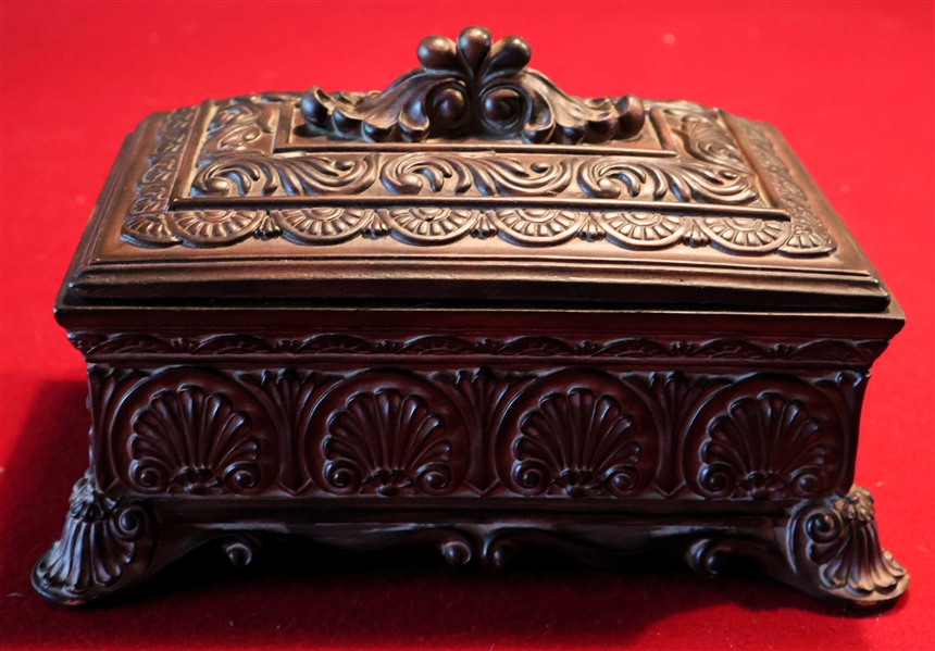 Heavy Decorative Lift Top Box with Shell Feet - Box Measures 4" tall 9" by 6 1/2" 