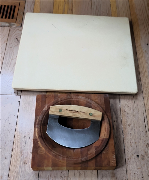 The Vermont Bowl Company Ulu Knife - End Grain Chopping Bowl and Large Rectangular Cooking Stone - Measuring 14 1/2" by 16 1/2"