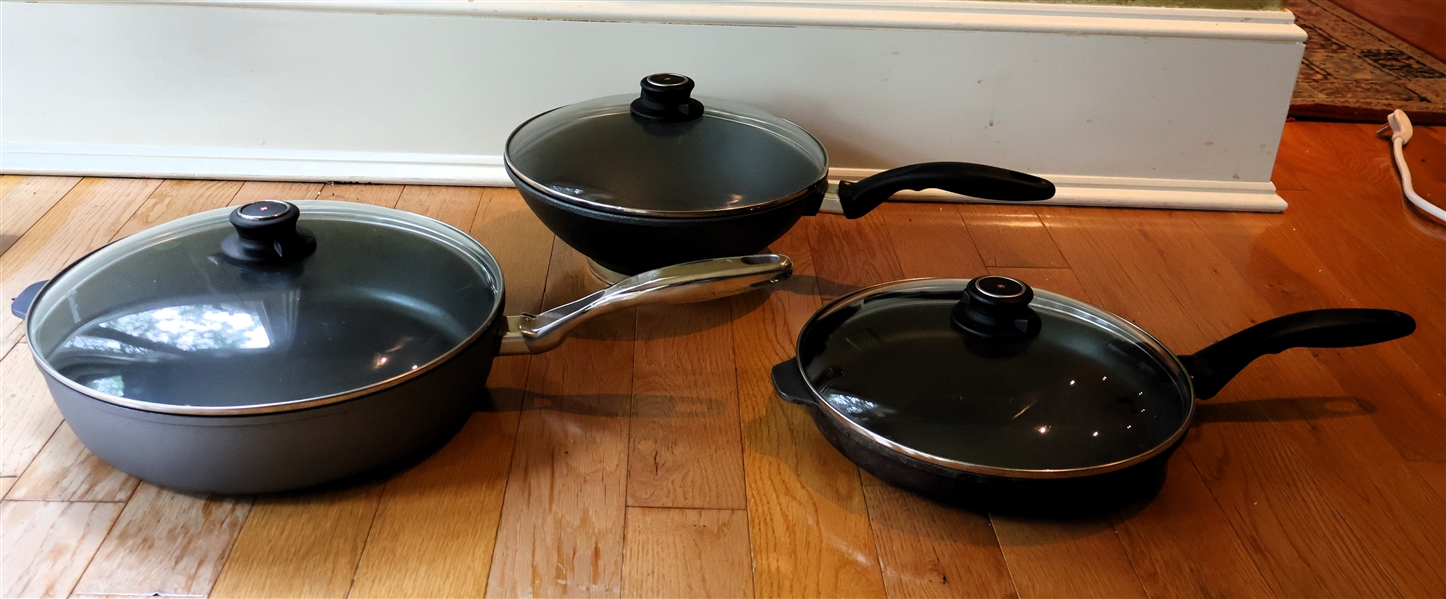 3 Pieces of Swiss Diamond Cookware with Lids - Largest Skillet Measures 13" Across