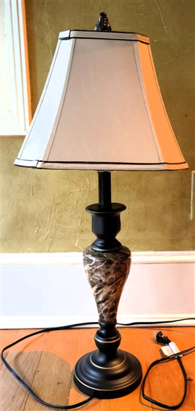 Table Lamp with Faux Marble Details - Antique Bronze Finish - Measures 27" To Top of Shade