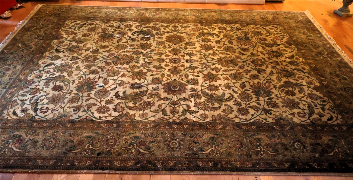 Nice Oriental Rug - Cream, Sage Green, and Tan Accents - Measures 1110" by 92"