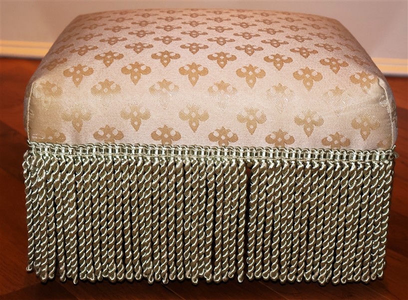 Small Beige Foot Stool with Fringe Trim - Measures 9" tall 15" by 13"