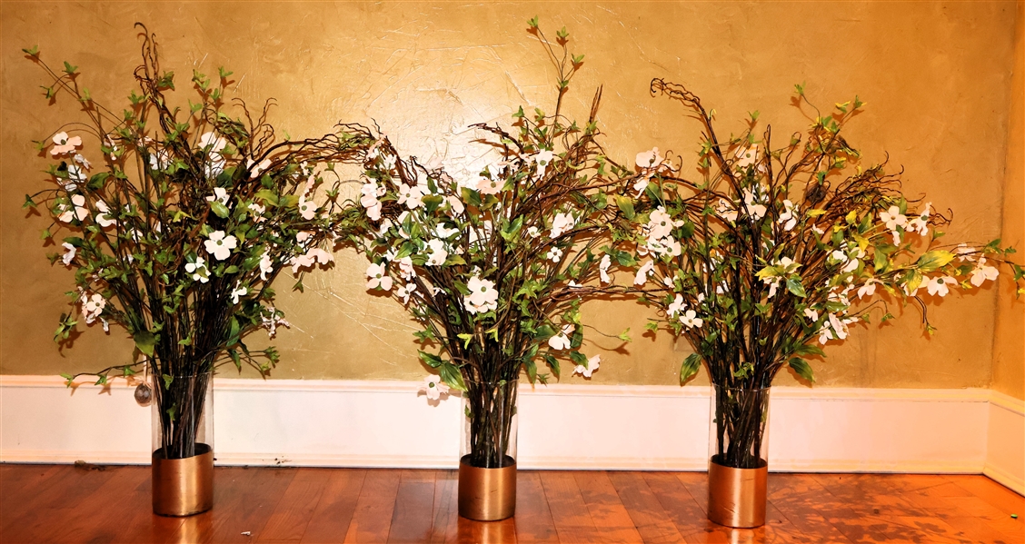 3 Faux Dogwood Flower Arrangements - Each Vase Measures 12" Tall Flowers Approx.. 34" 
