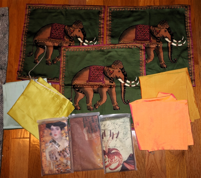 3 Jim Thompson Silk Elephant Pillow Covers, 4 Silk Throw Pillow Slips, and 3 New in Package Pillow Covers