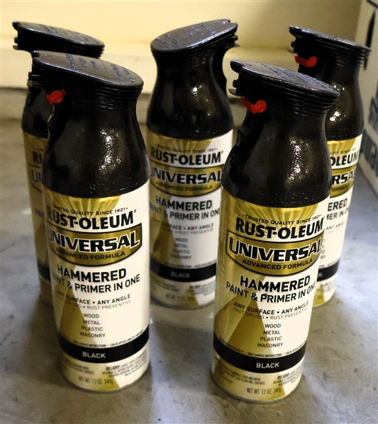 5 Full Cans of Rustoleum Black Hammered Finish - Paint and Primer - All Full 