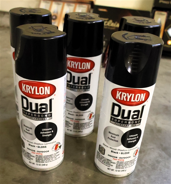 5 Full Cans of Krylon Dual Superbond Paint + Primer - Black Gloss Color